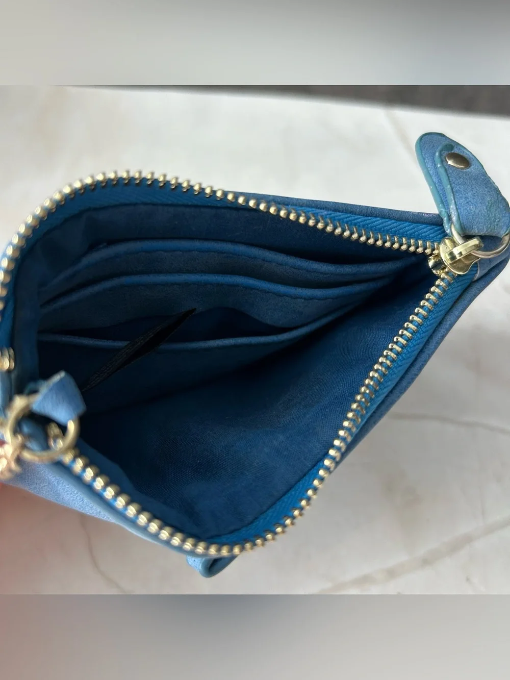 Blue Suede Bow Accent Wristlet Key Pouch